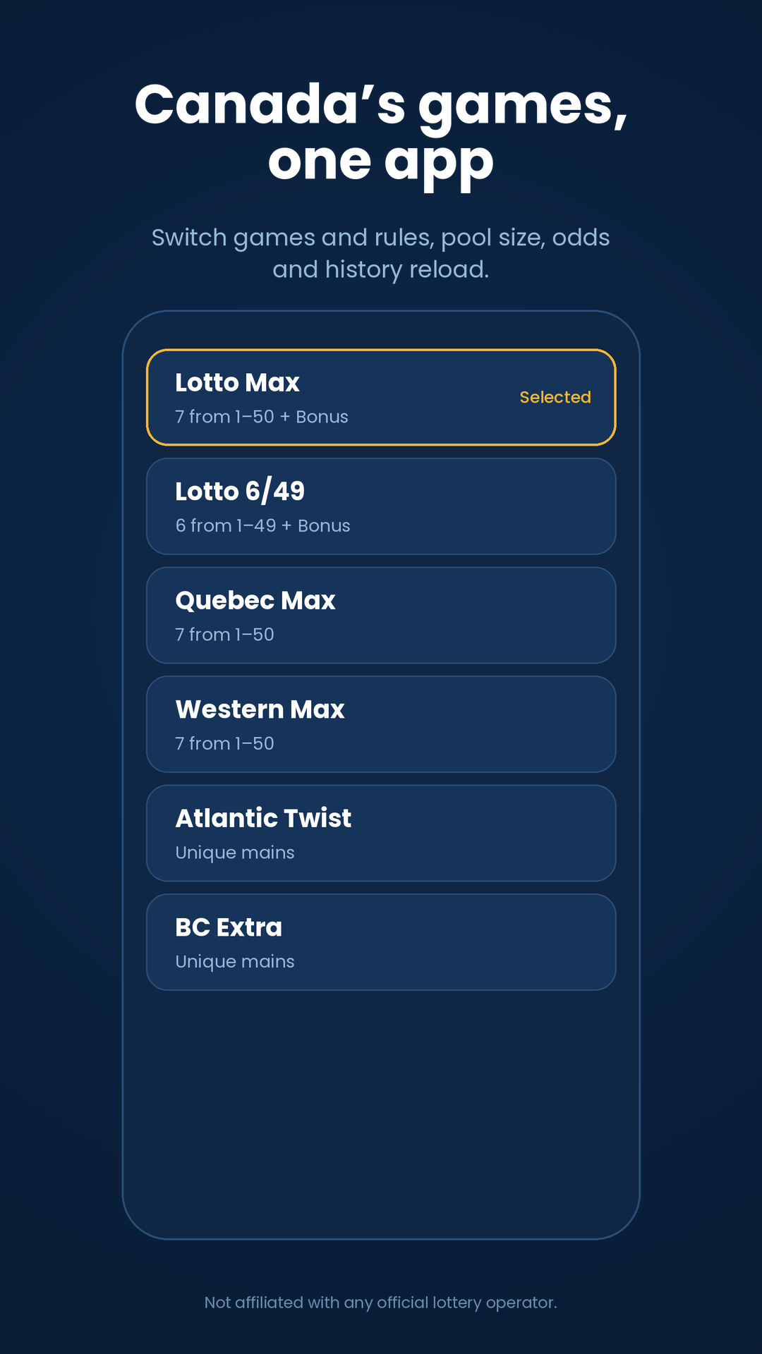 Lottery games picker